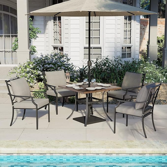 Grand patio 2-Piece Outdoor Dining Chairs Patio Fixed Dining Chair Set of 2 Frame with Removable Grey Olefin Cushions