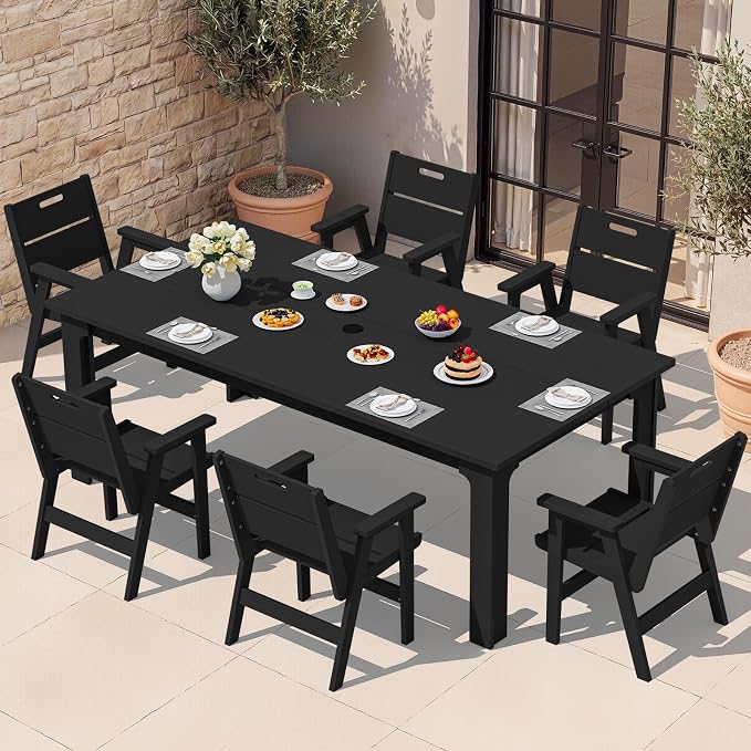 SERWALL 2-Pack HDPE Outdoor Patio Chairs, 19.69" Wide Ergonomic Dining Chairs, 330 LBS Heavy Duty All-Weather Arm Chairs for Backyard Deck Garden, Black
