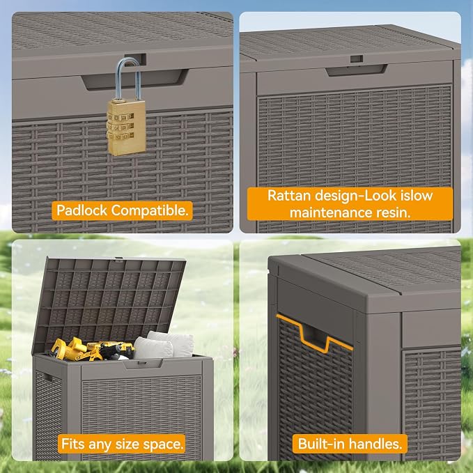 Bifanuo Outdoor Storage Box, 32 Gallon Deck Boxes Waterproof, Resin Storage Cabinet Multi Functional Storage Bench for Gardening Tools, Pool Supplies, Patio Furniture, Lockable