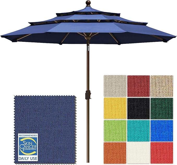 EliteShade USA 10-Year-Non-Fading 10ft 3-Tier Market Patio Umbrella, Commercial Grade Outdoor Table Umbrella with Crank Open, Windproof & UPF 50+ UV Protection, Heavy Duty Ventilation for Garden, Deck, Pool, Backyard, Beach & Bistro, Navy Blue