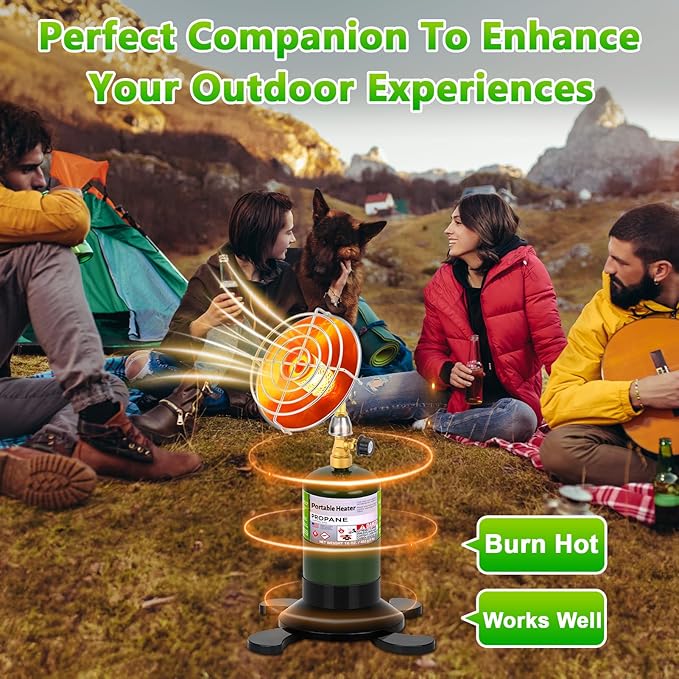Portable Propane Heater for Outdoor Camping - Cordless Space Patio Heater with Control Valve & Foldable Tank Holder, Tent Heater for Winter Hiking Ice Fishing Hunting