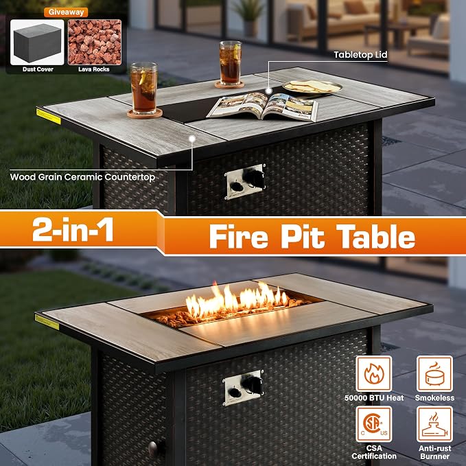 7-Piece Patio Furniture Set, Outdoor Wicker Rattan Patio Furniture Sectional Set with Coffee Table, All Weather Outdoor Fire Pit Conversation Set for Porch Backyard Balcony Garden, Denim Blue