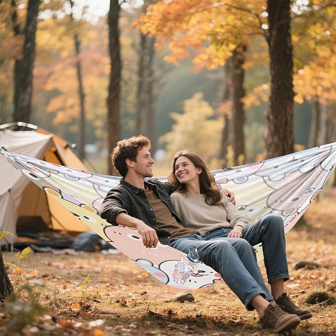 Qilmy Cute Animals Camping Hammock Single – 330 lbs Capacity, Lightweight with Tree Straps & Carabiners, Portable for Hiking, Travel, Backpacking