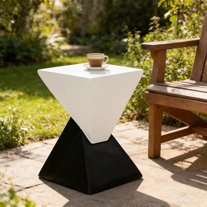 Christopher Knight Home Ginues Lightweight Concrete Square Coffee Table, Indoor and Outdoor Side Table for Living Room, MGO Small Side Table, Two-Tone Design, No Assembly Needed, Black+White