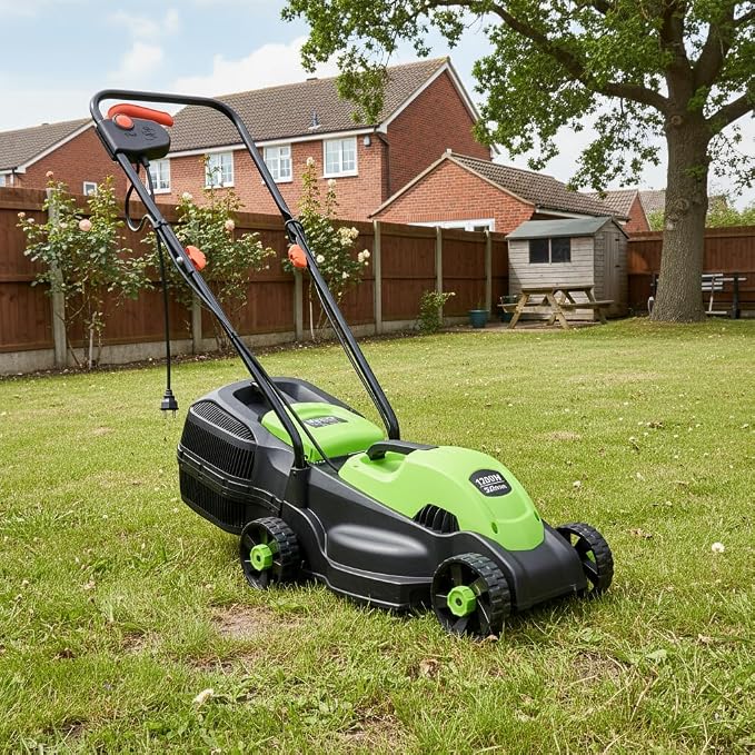 IRONMAX Electric Lawn Mower, 12.5 Amp 1200W Corded Push Mower with 3 Cutting Heights, 30L Grass Collection Bag, Folding Handle, 13" Walk-Behind Lawn Mowers for Yard Garden Farm (Green)