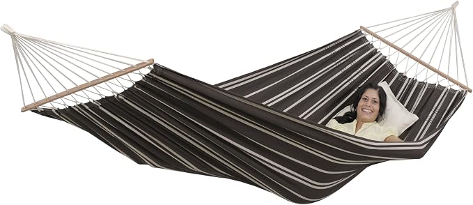 Brasilia Hammock, Handwoven, Polyester/Cotton Blend, Mocha, Single Size, Spreader Bar, 122" L X 55" W, Holds up to 330lbs