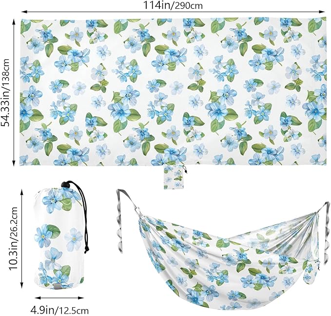 Camping Hammock Outdoor Hammocks for Outside Forget-me-not Flower Beach Trees Portable Lightweight with Pockets Tree Straps Indoor