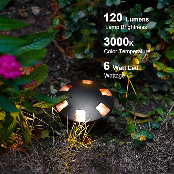 GOODSMANN Landscape Lighting 8PK Low Voltage Well Lights 6 Watt LED 120 Lumen 12V AC In-Ground Lights 3000K Warm White with Cable Connectors
