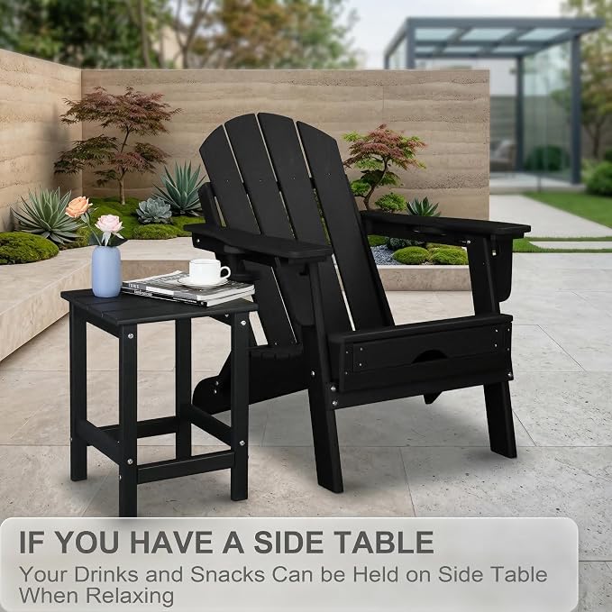 HDPE Outdoor Side Table, 14 Inch Square Patio End Table, Weather Resistant Small Outdoor Table for Adirondack Chairs, Waterproof Outside Table for Porch, Garden, Deck, Pool, Black