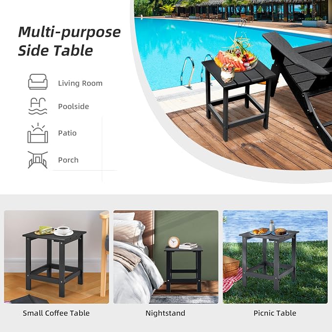 Tangkula Square Outdoor Side Table, Adirondack Table, Outdoor Indoor Chairside End Tables, Weather Resistant, Patio Side Table for Lawn Garden Balcony Backyard Living Room (1, Black-Square)