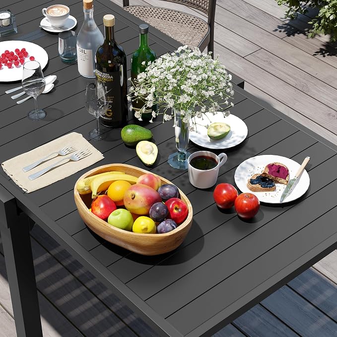 53"-106" Extendable Outdoor Dining Table Black Aluminum Expandable Patio Dining Table for 6-10 People All-Weather Extending Dining Table for Backyard Lawn Garden(Only Table)