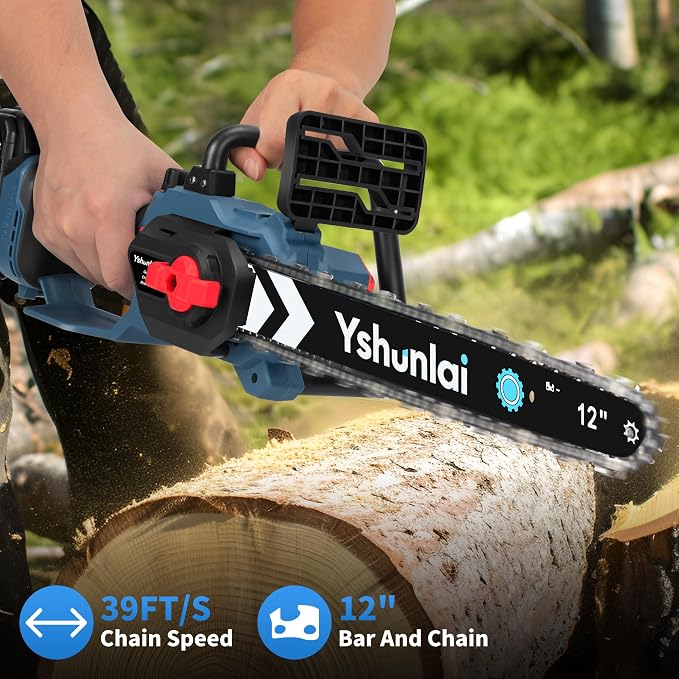 12" Electric Chainsaw Cordless, Brushless Battery Powered Chain Saw with Dual 4000mah Batteries and Charger, Handheld Mini Chainsaw for Wood Cutting Tree Trimming Branch Pruning