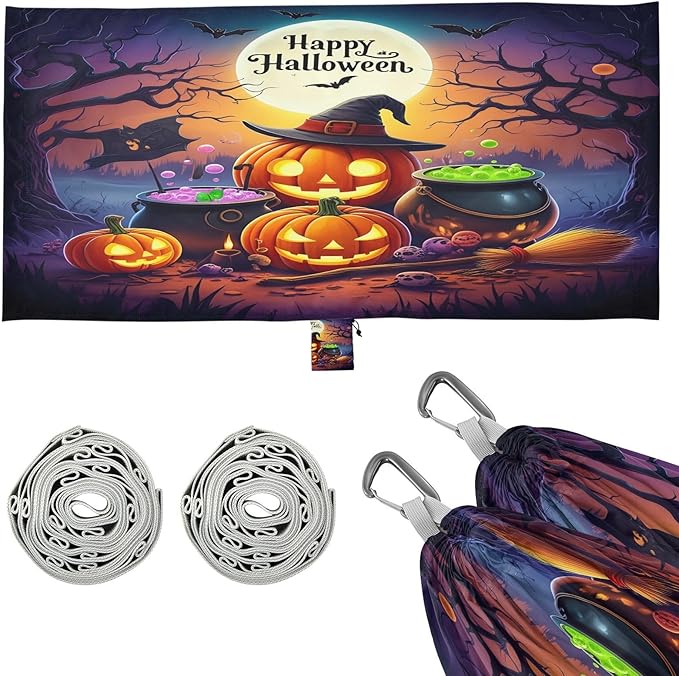 Hammocks for Outside Glowing Jack-o-Lanterns Camping Hammock Portable Hammocks with Tree Straps and Carry Bag Camping Accessories for Hiking Beach Outdoor