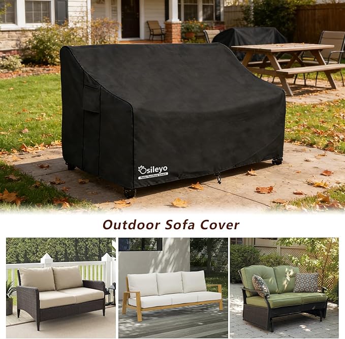 Patio Sofa Covers,100% Waterproof 2-Seater Outdoor Loveseat/Bench Cover,Patio Furniture Covers,58" Wx 32" Dx 32" H Black