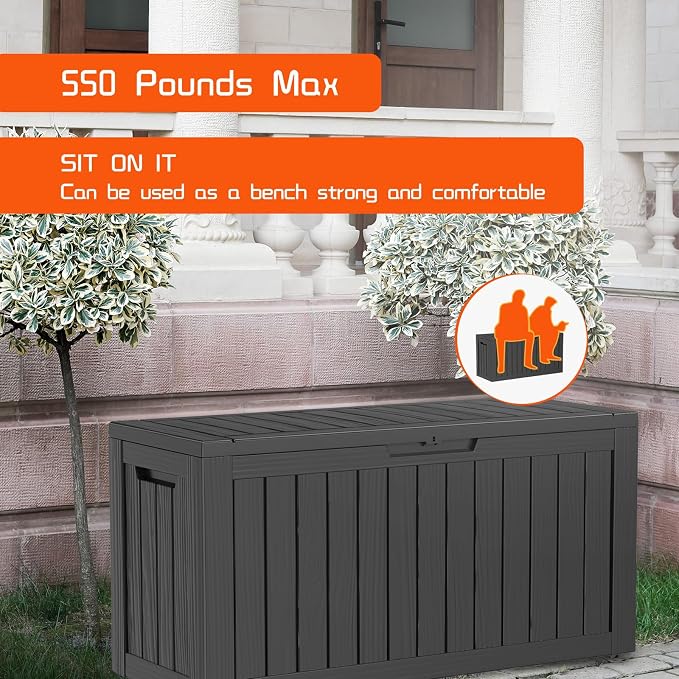 DRATO 80 Gallon Deck Box, Outdoor Storage Box for Patio Furniture, Patio Cushions, Gardening Tools, Pool Supplies 480lbs Weight Capacity, Waterproof Resin Storage Boxes (Black, 80 Gallon)