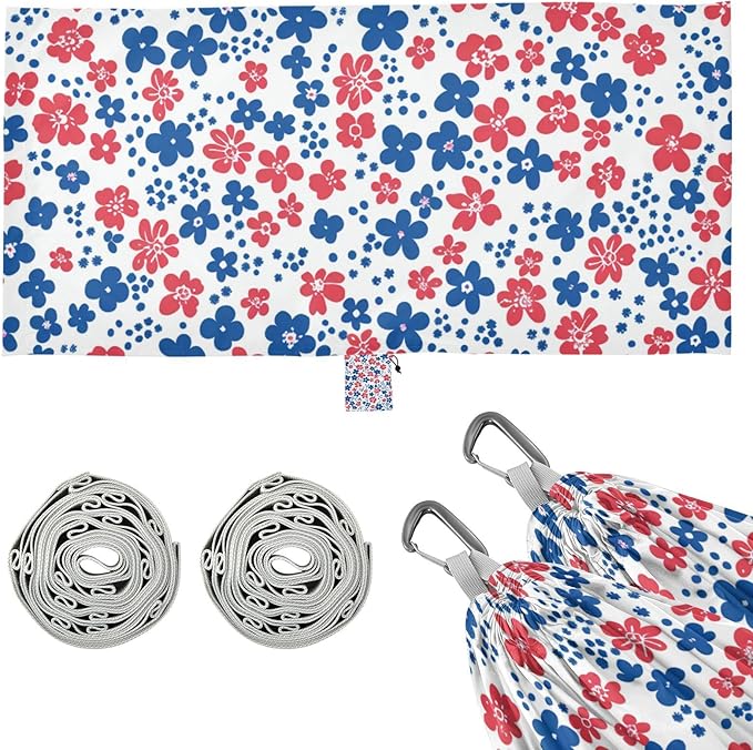 Red and Blue Floral 330lb Capacity Outdoor Hammocks with Portabl Carry Bag Fabric Hammock for Patio Backyard Lounge Base sillas para acampar