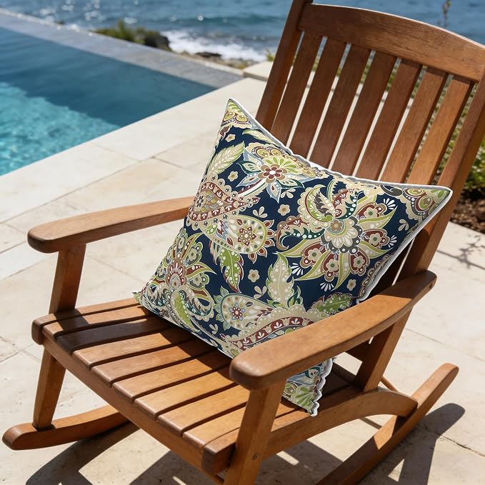 LVTXIII Set of 2 Patio Throw Pillows Waterproof 20"x20" Fade Resistant Outdoor Throw Pillows with Inserts, Decorative Garden Toss Pillow Cushions for Home Patio Sofa Use, Paisley Sapphire Blue