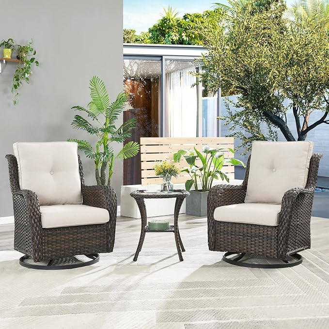 HUMMUH Outdoor Furniture Set 6 Pieces Patio Furniture Wicker Outdoor Sectional Sofa with Swivel Rocker Chairs,Side Table,Outdoor Ottomans for Patio