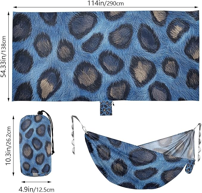 Blue Leopard Skin Texture 330lb Capacity Outdoor Hammock with Portabl Carry Bag Fabric Hammock for Outside Beach Patio Garden macas mexicanas de Patio para Adulto