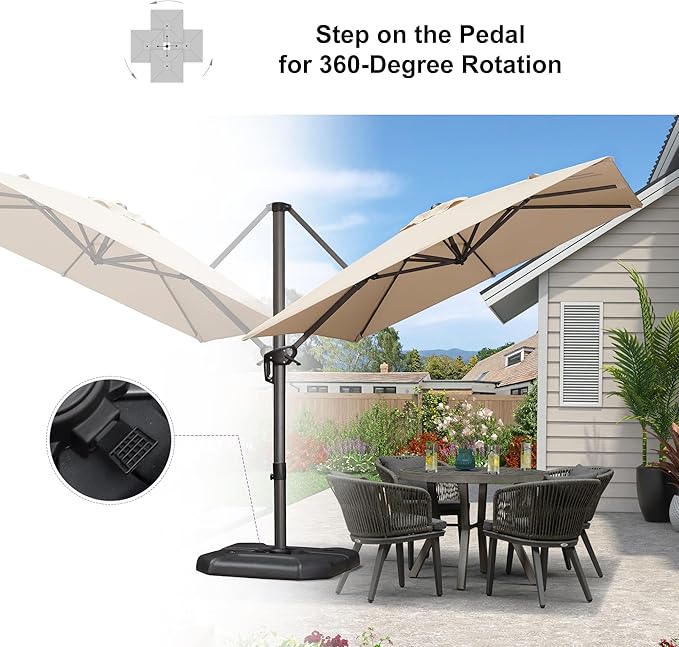 PURPLE LEAF 8'×8' Patio Cantilever Umbrella with Base Included Offset Outdoor Umbrella with Cover Square Outdoor Patios for Backyard Pool Garden Beige