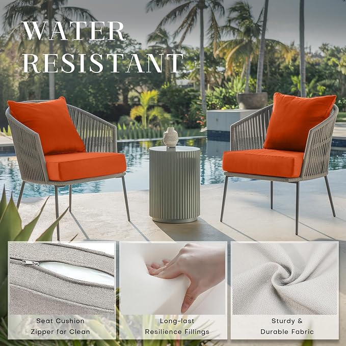 Luxury 24*24*6in Outdoor Patio Cushions, 6 Pieces Orange Outdoor Cushion | 6in Outdoor Patio Cushions, Water-Resistant, Reversible, Removable Cover, for Patio Chairs Sofa Couch Loveseat