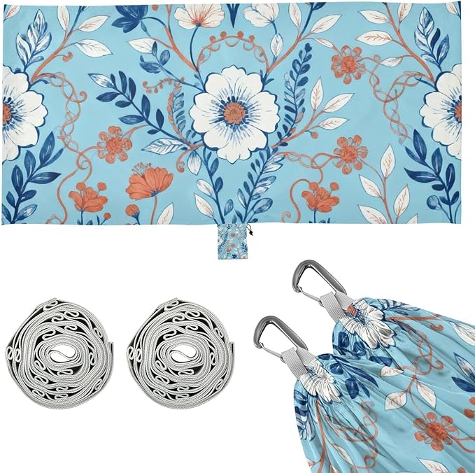 Bright Floral Hammocks with Hanging Rope Tree Hammock for Outside Patio Backyard Poolside