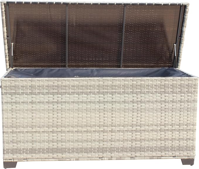 Storage Box, Wicker Patio Deck Boxes with Lid, Outdoor Cushion Storage for Pillows, Towel Grey Wicker,Deck Box and Patio Furniture Set for Garden, Pool, and Patio