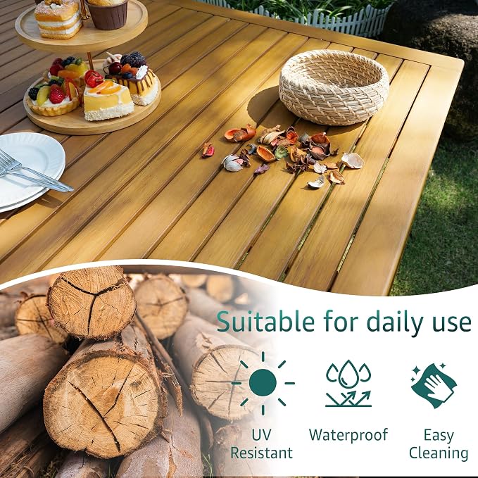 Acacia 63" L Classic Rectangular Outdoor Dining Table, Up to 6 Seats, Solid Eucalyptus Grandis Wood | Waterproof & UV Resistant, Low Maintenance & Easy Assembly Tables for Garden, Patio | Natural