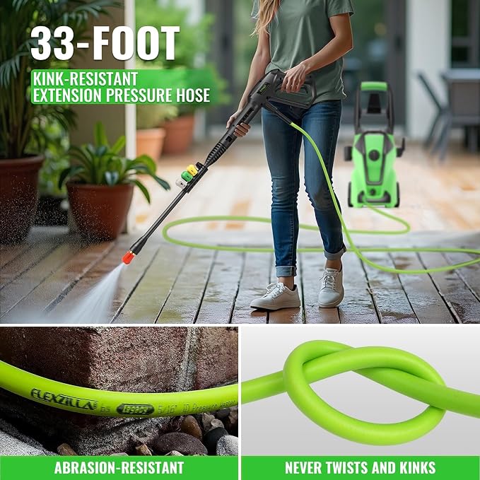 𝐏𝐫𝐞𝐬𝐒𝐮𝐫𝐞 𝐂𝐥𝐞𝐚𝐧𝐞𝐫 5000𝐏𝐒𝐈 with 33FT Hose,Car Clean Machine/Car/Driveway/Patio Clean,Dark Green
