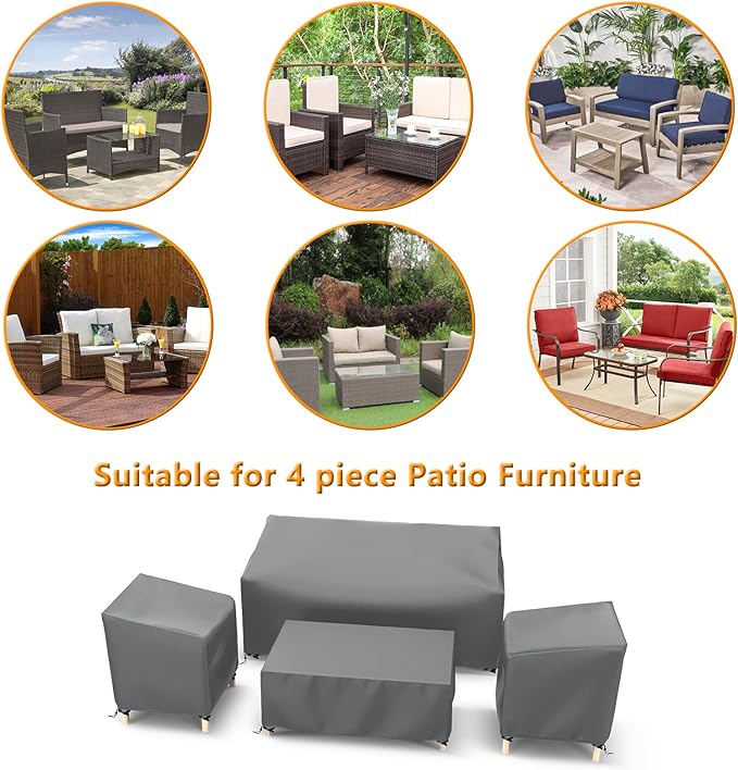 STARTWO Outdoor Patio Furniture Covers Waterproof 4-Piece Set, for Chairs 33in, Loveseat 58in, Coffee Table 46in, Heavy Duty 600D, Grey