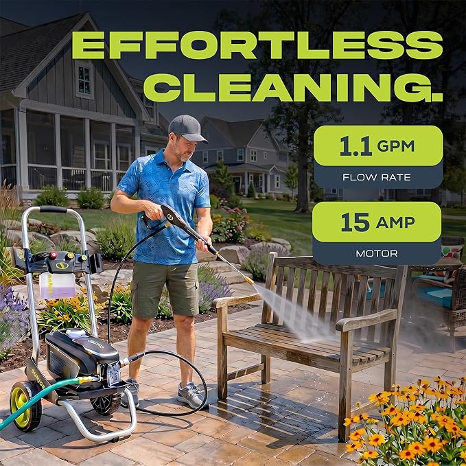 Sun Joe 2200 PSI Electric Pressure Washer, 1.1 GPM with Foam Cannon, Turbo Nozzle, 25 Ft Hose, 35 Ft Cord, 13-Amp Power Cleaner for Outdoor Surfaces SPX7000-MAX