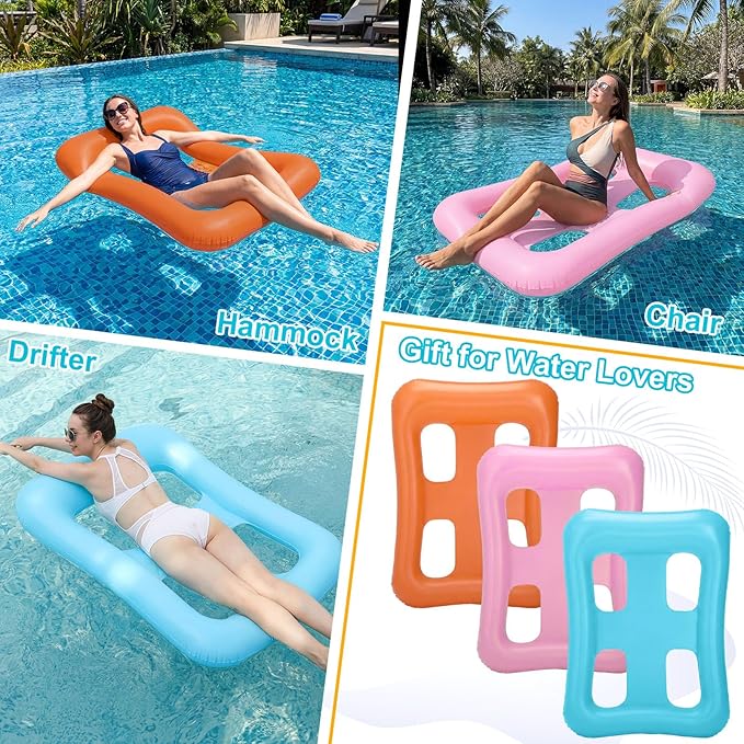 3 Pcs Inflatable Pool Hammock Float Swimming Float Lounge 4 Holes Adult Comfort Water Chair PVC Material for Swimming Pools Pool Toys Backyard Party Lakes