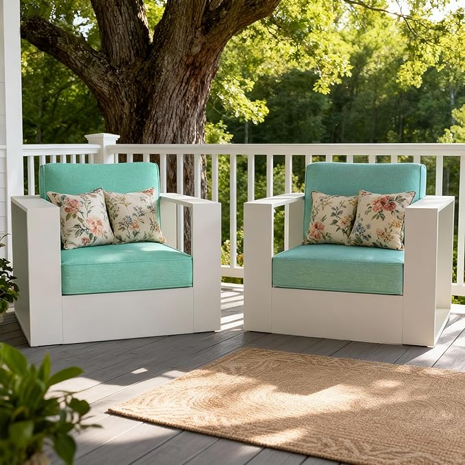LayinSun Oversized Aluminum Outdoor Furniture, 2 Piece Patio Chair Set, Deep Seating and Upgraded 6-inch Cushions for Porch, Balcony, Deck