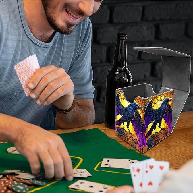 Deck Box for MTG, Cards Storage Box Fits 120+ Sleeved, Leather Medium Size Strong Magnetic Closing Card Case for Board Games Magic TCG CCG Baseball Collection, Eagle With Purple Wings