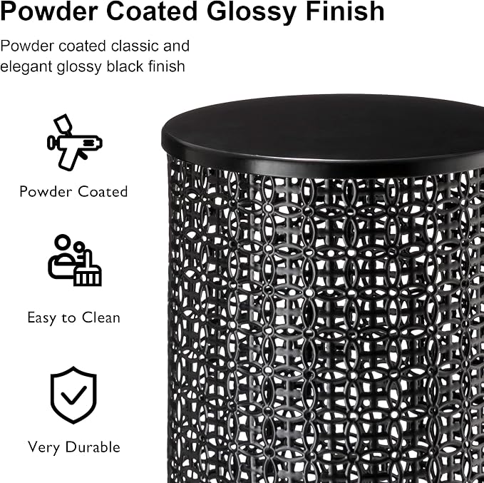 Glitzhome Outdoor Side Table Set of 2, Decorative Garden Stool for Patio Heavy Duty Metal Frame Accent Table Modern End Table, Glossy Black