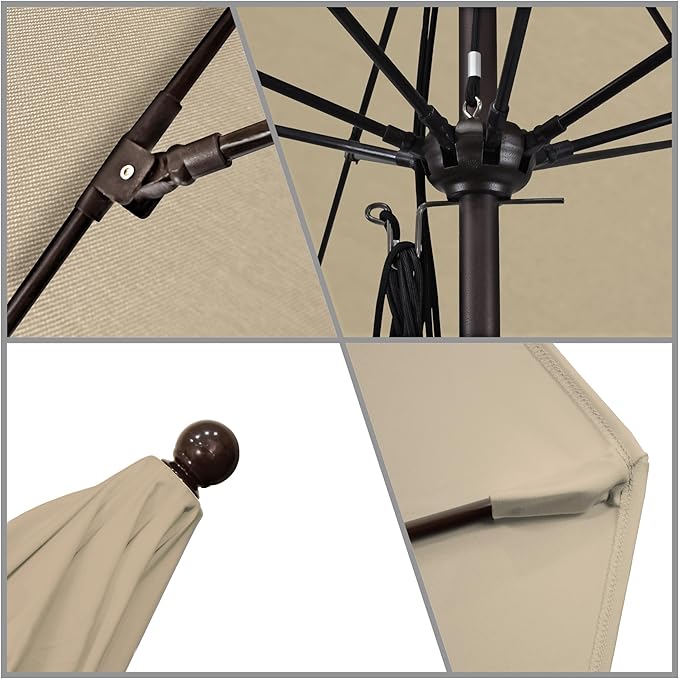 California Umbrella 11Ft Commercial Grade Sunbrella Fabric Market Umbrella, Pulley Lift, Aluminum/Fiberglass, 2mm pole wall, Bronze Frame, Beige Fabric