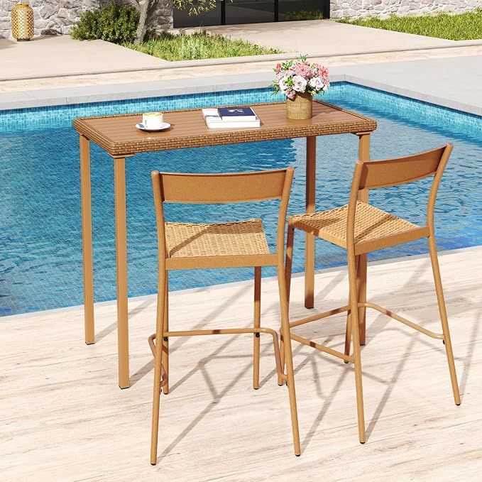Tangkula Patio Bar Table, Heavy Duty Rectangle Metal Frame 48 Inches Outdoor Counter Height Table, for Backyard, Poolside, Balcony, Lawn
