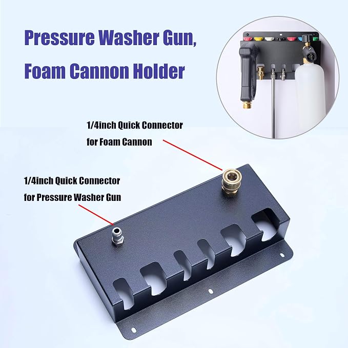 Pressure Washer Gun Holder -Trumlandy Foam Cannon Holder Wall Mounted Pressure Washers Accessories Storage Rack for Pressure Washer Gun/Nozzle Tips/Foam Cannon/ 1/4" Quick Connect Extension Wand