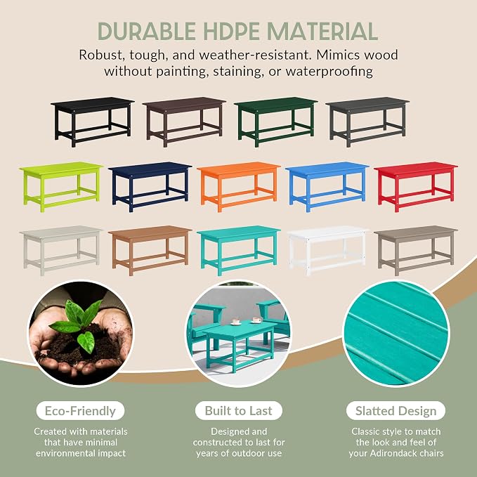 WestinTrends Malibu Outdoor Coffee Table, 35" x 17.5" All Weather Poly Lumber Patio Adirondack Coffee Table for Garden Lawn Porch Balcony, Turquoise