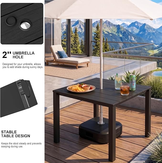 Domi HDPE Outdoor Dining Set, All-Weather Outdoor Dining Table Set of 3 with 2" Umbrella Hole, Outdoor Patio Dining Set for Garden, Poolside, Backyard, Deck, Black