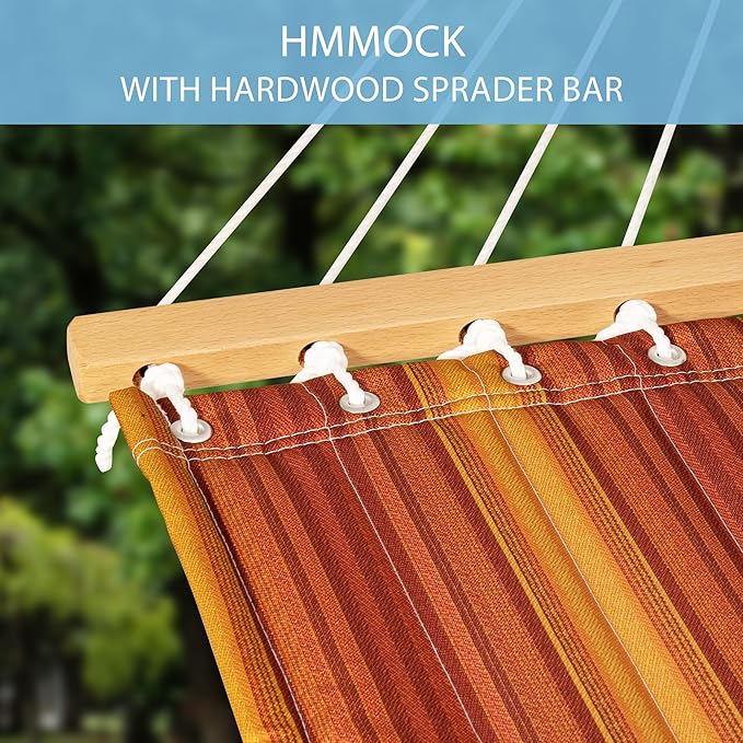Lazy Daze Hammocks 12FT Quilted Hammock Double 2 Person Hammock with Spreader Bar and Pillow for Outside Outdoor Patio Backyard QFH12