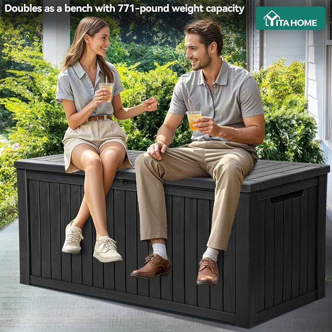 YITAHOME 220 Gallon XL Deck Box Large Outdoor Storage w/Divider for Patio Furniture,Outdoor Cushions, Garden Tools, Sports Equipment and Pool Supplies, Waterproof, Resin, Lockable, Black