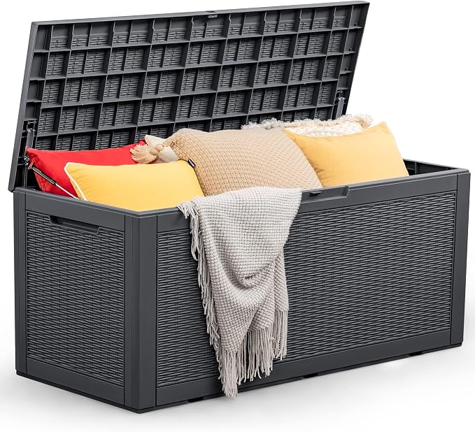 Homall 100 Gallon Large Resin Deck Box Waterproof Outdoor Storage with Padlock Indoor Outdoor Organization and Storage Container for Patio Furniture Cushions, Garden Tools (Grey)