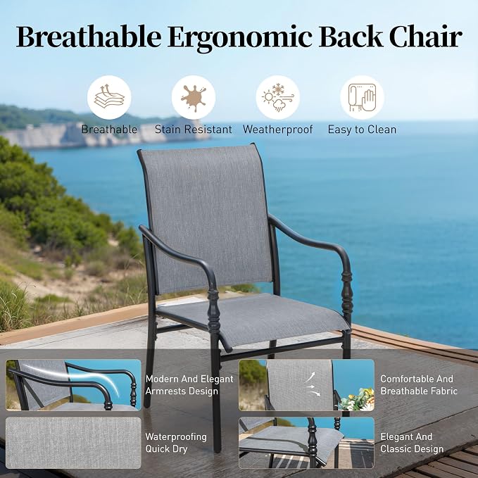 SUNSHINE VALLEY Patio Table and Chairs Set of 4, All-Weather Breathable Textilene Patio Chair with Gourd-Shaped Armrests, 42x42 Wood-Like Table with Umbrella Hole, 5 Pcs Metal Frame Patio Dining Set