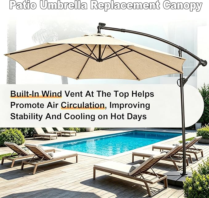 Outdoor Patio Umbrella Replacement Canopy 7.5ft/9ft/10ft/11ft 6/8 Ribs, Cantilever Offset Patio Umbrella Fabric Cover Resistant Waterproof Shade for Table Pool
