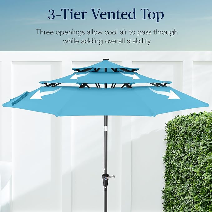 Best Choice Products 10ft 3-Tier Market Patio Umbrella, Outdoor Sun Shade with Tilt, Crank Lift, 8 Ribs for Backyard, Deck, Poolside