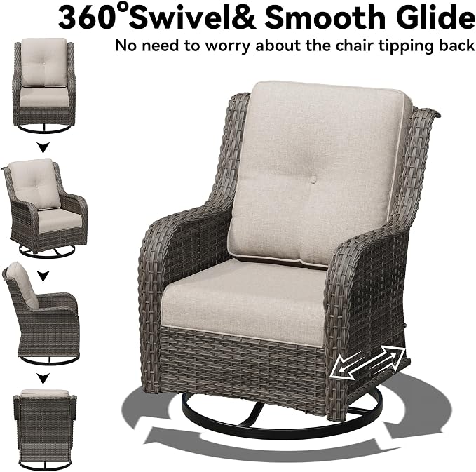 Swivel Rocker Patio Chairs Set of 2 - Outdoor Wicker Patio Furniture Set 2 Pieces with Thickened Olefin Cushions, High Back and Deep Seating, Hand-Woven PE Rattan for Porch, Deck, Beige