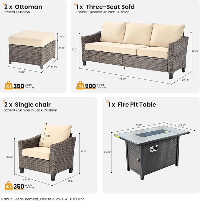 5 PCS Outdoor Patio Furniture Set, All-Weather Rattan Wicker Conversation Group with Deep Seating, High Back Comfort for Porch, Backyard, Beige