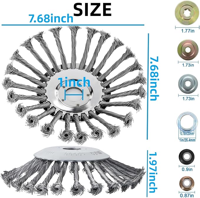 8 Inch Indestructible Steel Wire Grass Trimmer Head, Universal Metal Weed Eater Blades, Rotary Brush Cutter Trimmer Head, Weedeater Wacker Blade for String Trimmers, Moss, Grass,Patio, Lawn