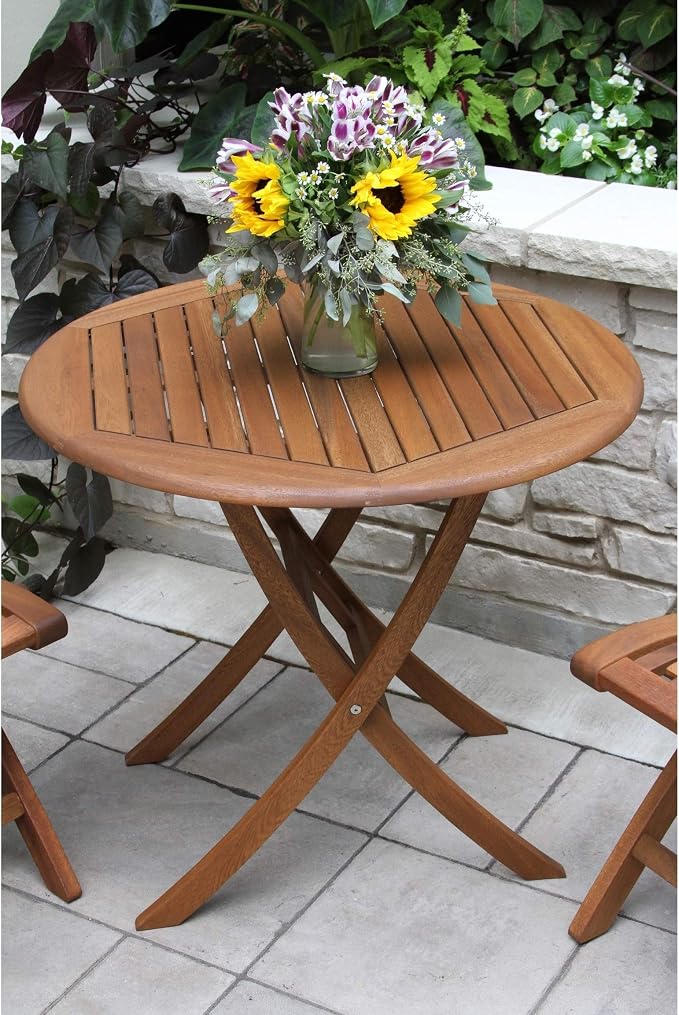 Misc 30-inch Folding Eucalyptus Bistro Table by Brown Traditional Round Stained